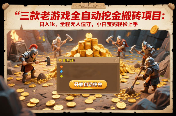 三款老游戏全自动挖金搬砖项目:日入1k,全程无人值守,小白宝妈轻松上手【揭秘】