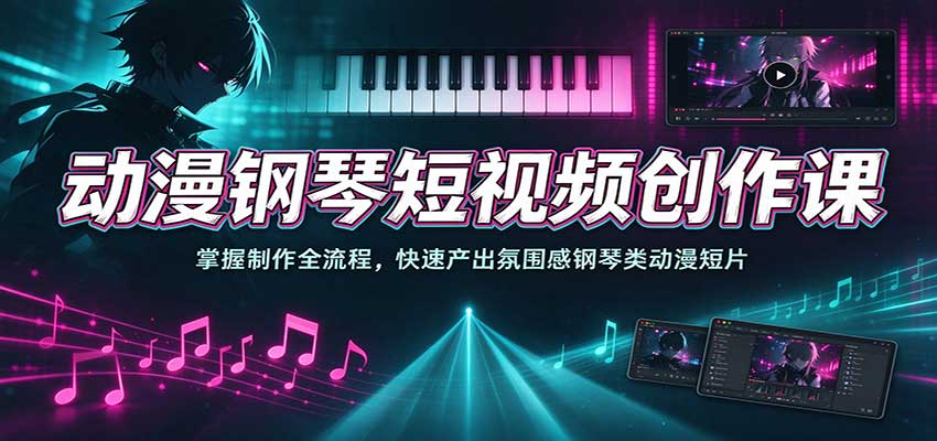 动漫钢琴短视频创作课:掌握制作全流程,快速产出氛围感钢琴类动漫短片-777网创网