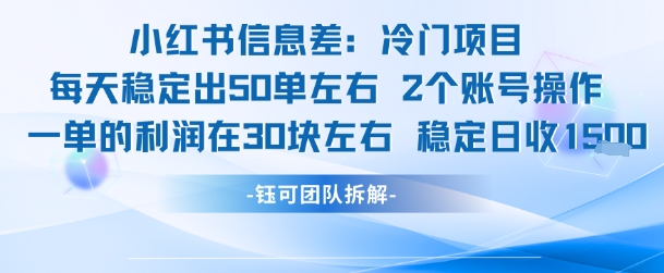 小红书信息差冷门项目一单利润30块每天稳定1.5k左右2个账号操作-777网创网