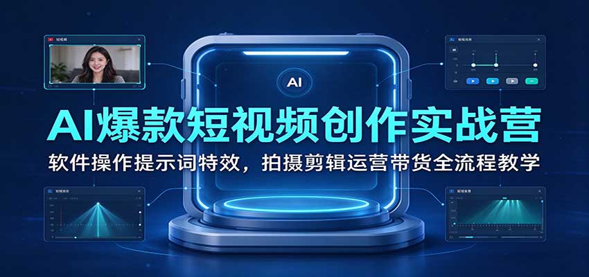 AI爆款短视频创作实战营:软件操作提示词特效,拍摄剪辑运营带货全流程教学-777网创网