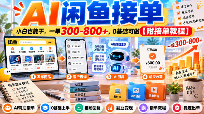 AI闲鱼接单,小白也能干,一单300-800+,0基础可做【附接单教程】-777网创网
