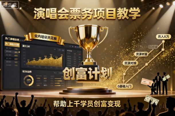 演唱会票务项目教学,业内培训天花板,帮助上千学员创富变现