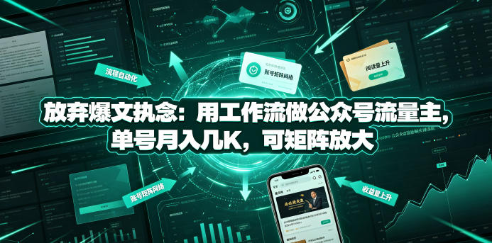 放弃爆文执念:用工作流做公众号流量主,单号月入几K,可矩阵放大-777网创网