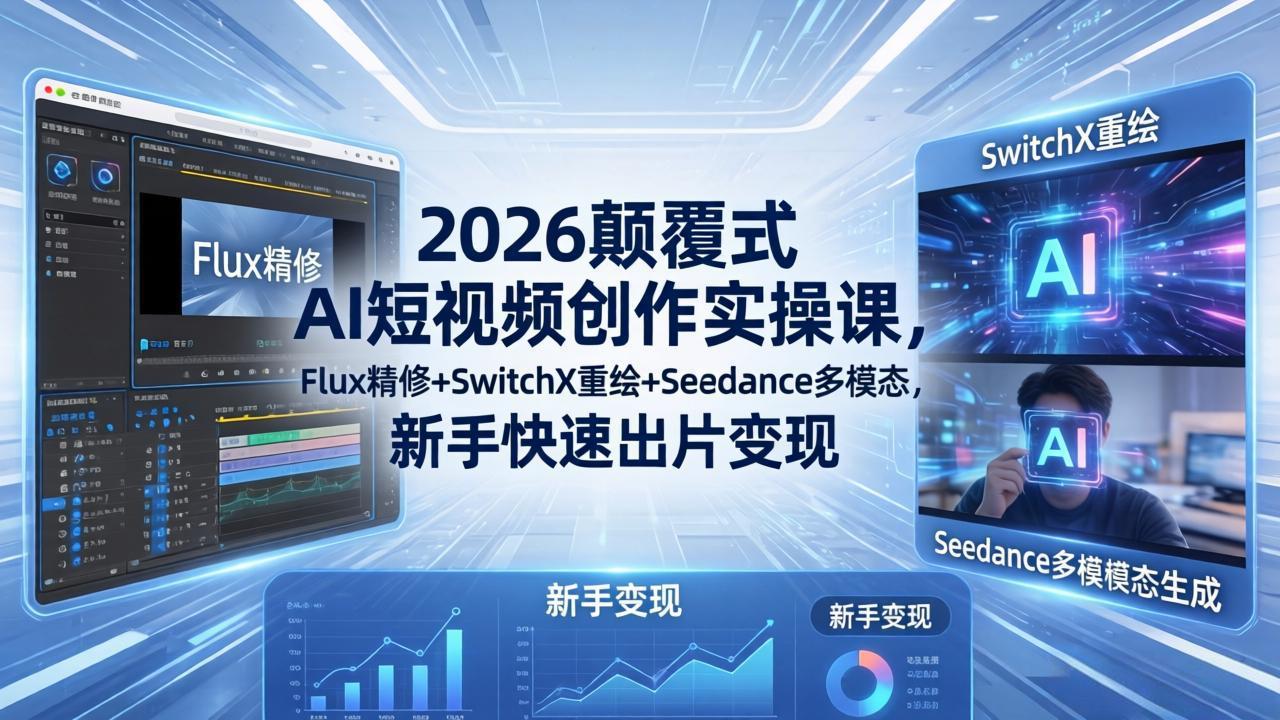 2026颠覆式 AI短视频创作课-5月更新,Flux精修+SwitchX重绘+Seedance多模态,新手快速出片变现-777网创网