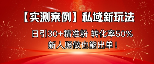 【实测案例】私域新玩法，日引30+精准粉，转化率50%，新人照做也能出单！-777网创网
