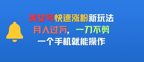 美女号快速涨粉新玩法,月入过W,一刀不剪,一个手机就能操作