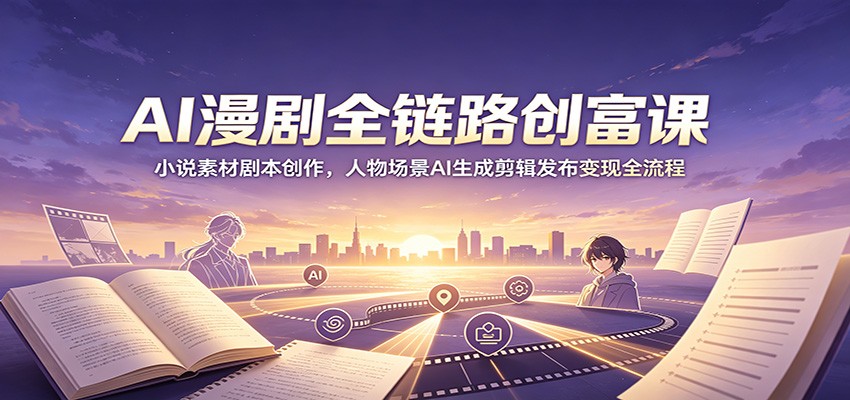 AI漫剧全链路创富课：小说素材剧本创作，人物场景AI生成剪辑发布变现全流程-777网创网
