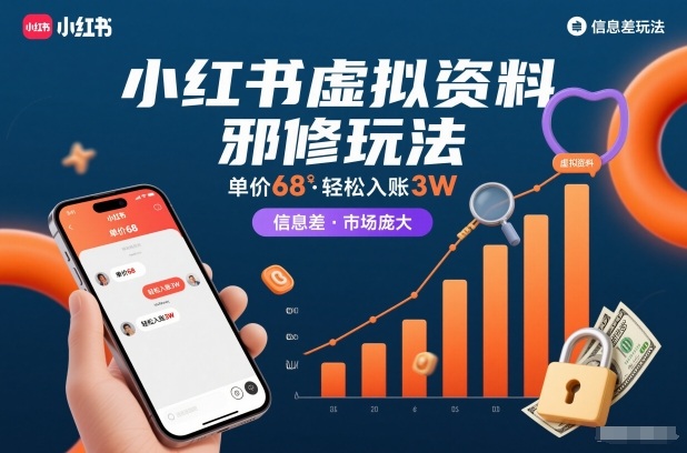 小红书虚拟资料邪修玩法，单价68，轻松入账3W，信息差玩法，市场庞大-777网创网
