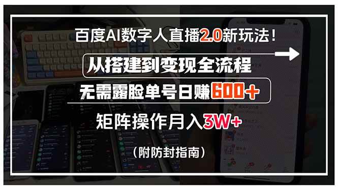(15555期)百度AI数字人直播2.0新玩法!从搭建到变现全流程,无需露脸单号日赚600…-777网创网