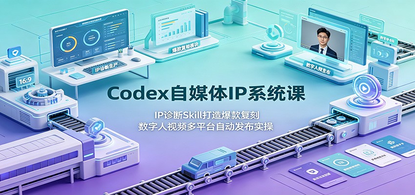 Codex自媒体IP系统课：IP诊断Skill打造爆款复刻，数字人视频多平台自动发布实操-777网创网