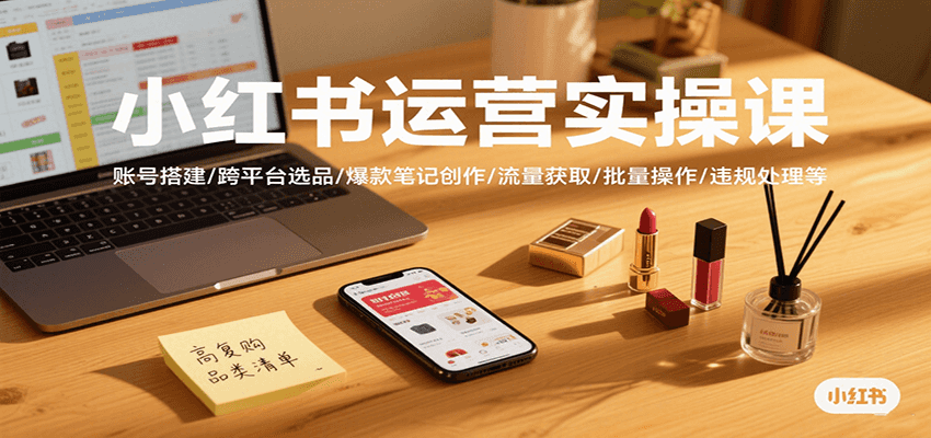 小红书运营实操课，账号搭建/跨平台选品/爆款笔记创作/流量获取/批量操作/违规处理等-777网创网