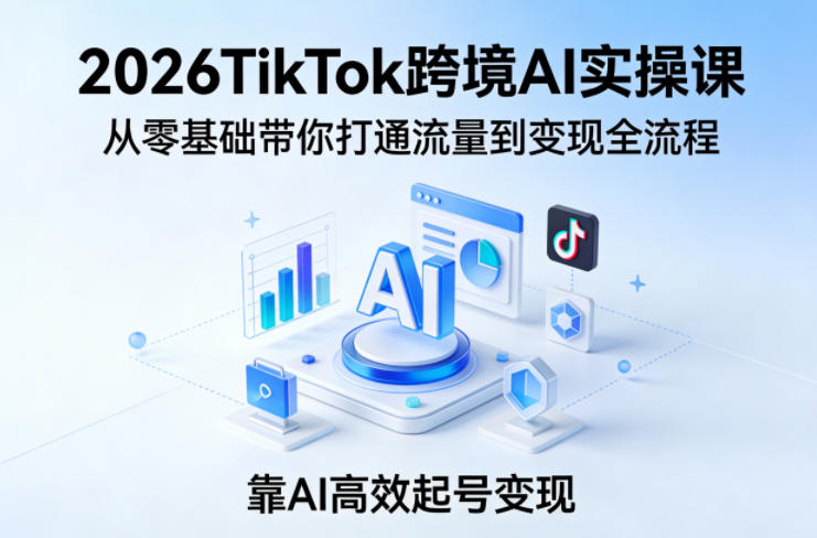 2026TikTok跨境AI实操课，从零基础带你打通流量到变现全流程，靠AI高效起号变现-777网创网