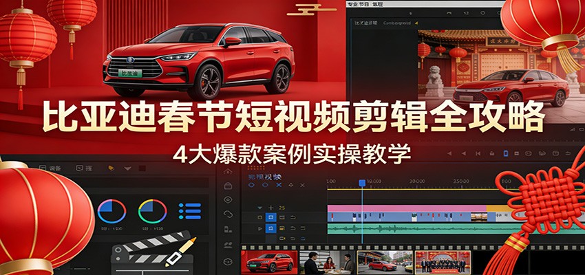 比亚迪春节短视频剪辑全攻略,4大爆款案例实操教学-777网创网