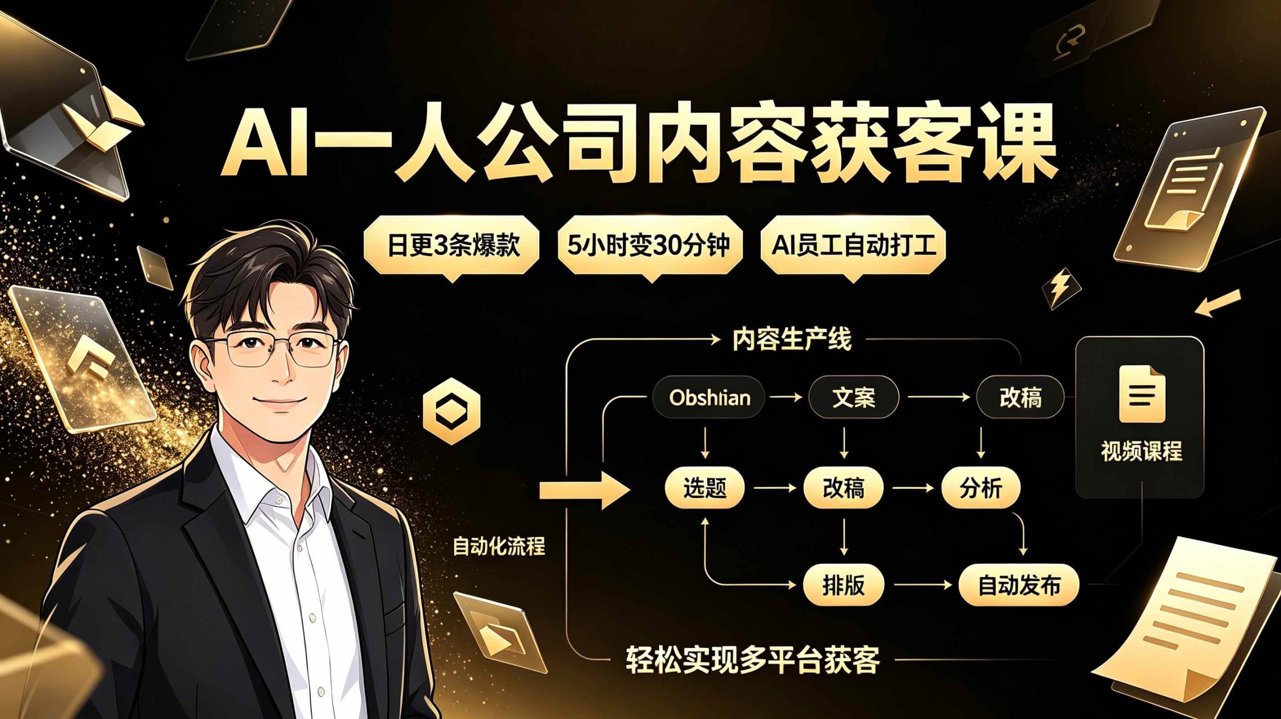 （19387期）AI一人公司内容获客课：日更3条爆款×5小时变30分钟×AI员工自动打工，轻松实现多平台获客-777网创网