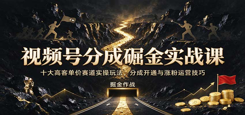 视频号分成掘金实战课:十大高客单价赛道实操玩法,分成开通与涨粉运营技巧-777网创网