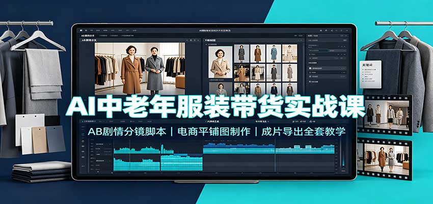 AI中老年服装带货实战课：AB剧情分镜脚本，电商平铺图制作，成片导出全套教学-777网创网