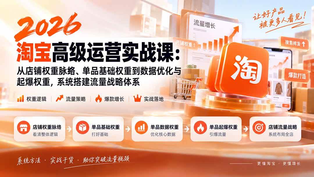 (20409期)2026淘宝高级运营实战课:从店铺权重脉络、单品基础权重到数据优化与起爆权重,系统搭建流量战略体系-777网创网