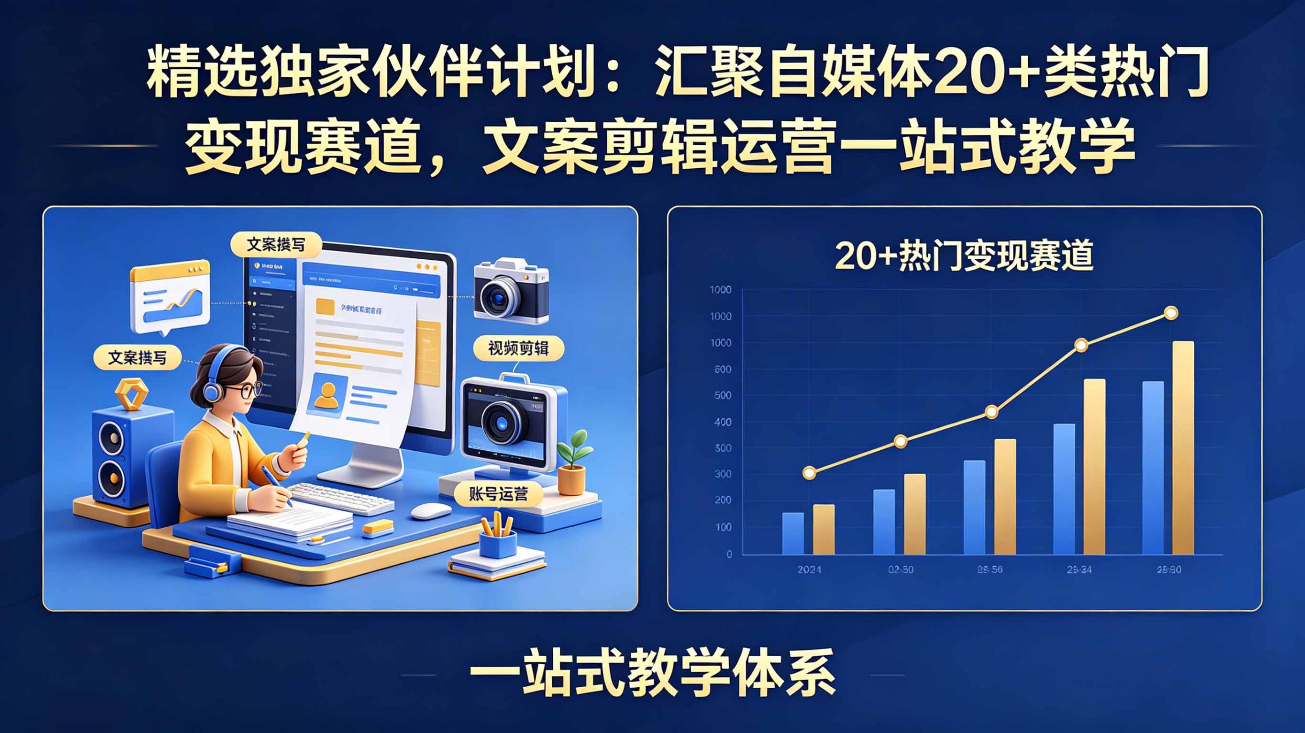 精选独家伙伴计划：汇聚自媒体20+类热门变现赛道，文案剪辑运营一站式教学-777网创网