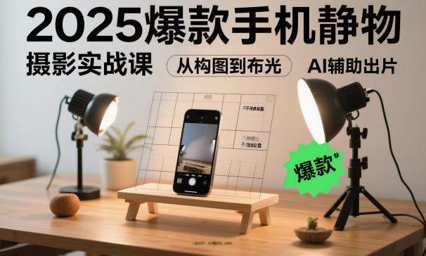 2025爆款手机静物摄影实战课，从构图到布光，不用贵设备，AI辅助出片-777网创网
