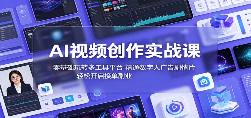 AI视频创作实战课：零基础玩转多工具平台，精通数字人广告、剧情片，轻松开启接单副业-777网创网