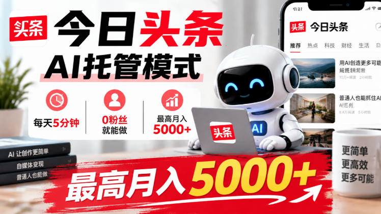 今日头条AI托管模式,每天5分钟,0粉丝就能做,最高月入5000+【揭秘】-777网创网