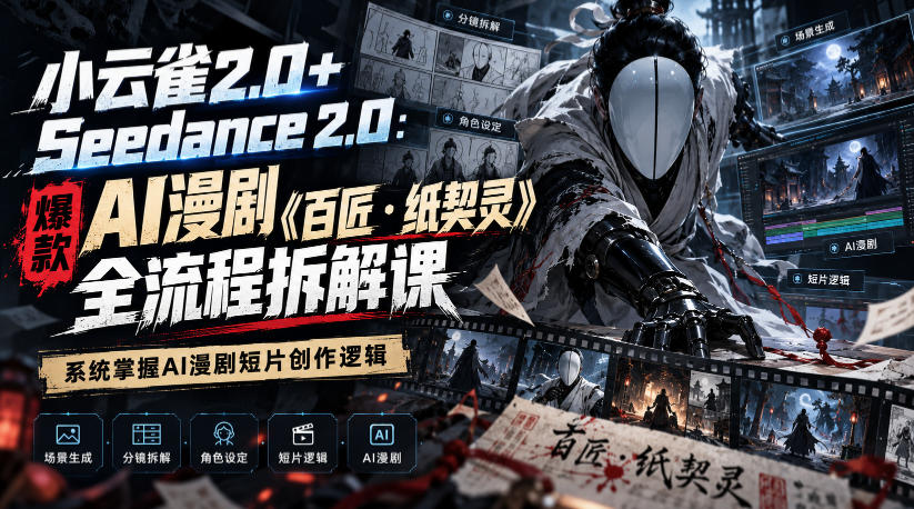小云雀2.0+Seedance 2.0:爆款AI漫剧《百匠・纸契灵》全流程拆解课,系统掌握AI漫剧短片创作逻辑-777网创网