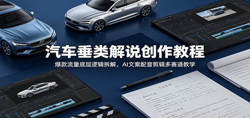 汽车垂类解说创作教程：爆款流量底层逻辑拆解，AI文案配音剪辑多赛道教学-777网创网