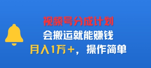 视项号分成计划会搬运就能賺钱，月入1W+，操作简单-777网创网