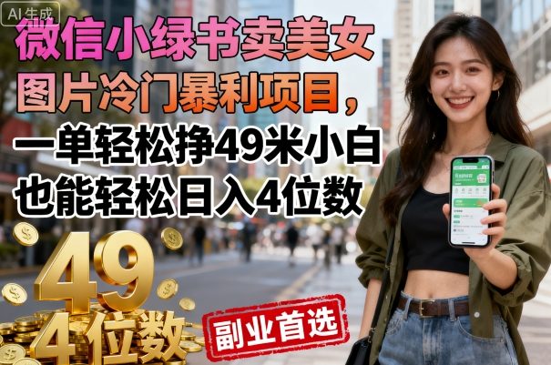 微信小绿书卖美女图片冷门暴利项目,一单轻松挣49米小白也能轻松日入4位数