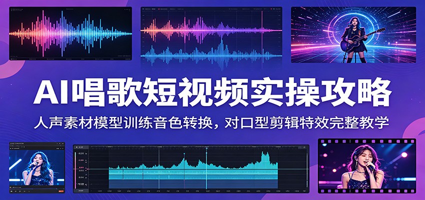 AI唱歌短视频实操攻略：人声素材模型训练音色转换，对口型剪辑特效完整教学-777网创网