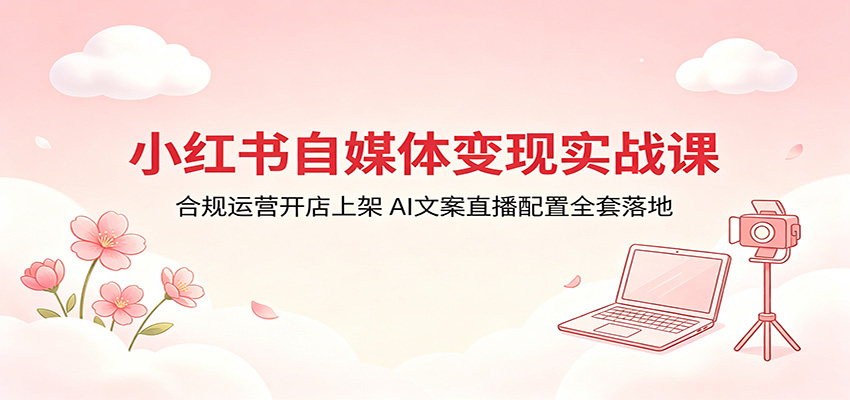 小红书自媒体变现实战课：合规运营开店上架，AI文案直播配置全套落地-777网创网