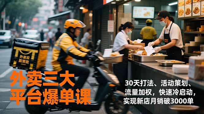 外卖三大平台爆单课,30天打法、活动策划、流量加权,快速冷启动,实现新店月销破3000单-777网创网