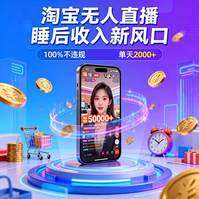 淘宝无人直播,不违规不封号,直播100小时卖了5万,年底旺季!-777网创网
