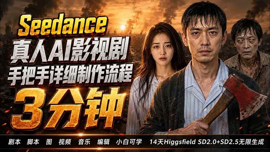 (19706期) 3分钟真人AI影视剧怎么做?SD 2.0手把手完整制作流程|Higgsfield 14天SD 2.0/2.5无限生成-777网创网