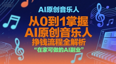 AI原创音乐人，从0到1掌握AI原创音乐人挣钱流程全解析，在家可做的AI副业-777网创网