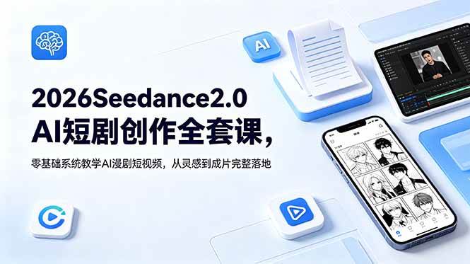 （18958期）2026Seedance2.0AI短剧创作全套课，零基础系统教学AI漫剧短视频，从灵感到成片完整落地-777网创网