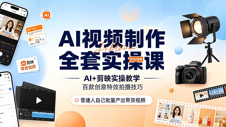 AI视频制作全套实操课,多款AI工具搭配剪映教学,百种特效运镜拍摄实操,抖音账号带货运营全覆盖-777网创网