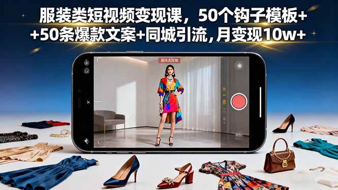 （16189期）服装类短视频变现课，50个钩子模板+50条爆款文案+同城引流，月变现10w+-777网创网