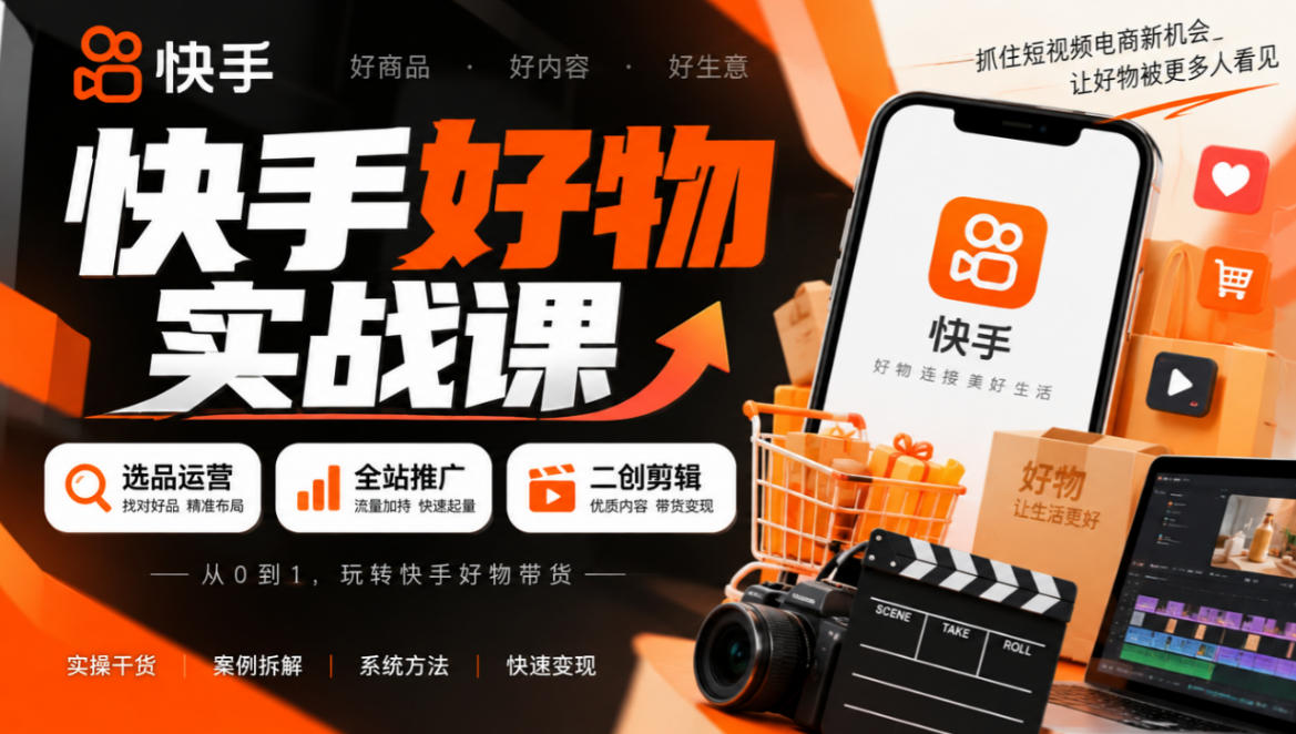 快手好物实战课|选品运营+全站推广+二创剪辑带货变现-777网创网