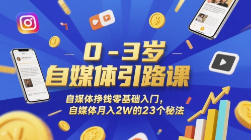 0-3岁自媒体引路课,自媒体挣钱零基础入门,自媒体月入2W的23个秘法-777网创网