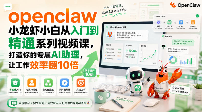 openclaw小龙虾小白从入门到精通系列视频课,打造你的专属AI助理,让工作效率翻10倍-777网创网