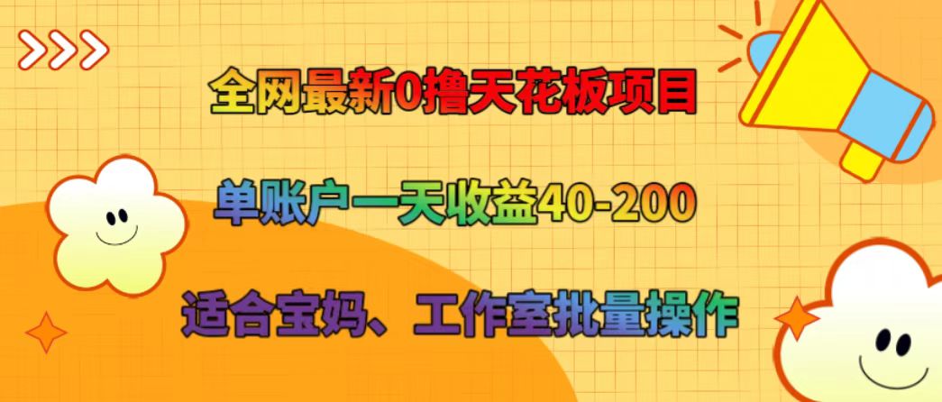 全网最新0撸天花板项目 单账户一天收益40-200 适合宝妈、工作室批量操作-777网创网