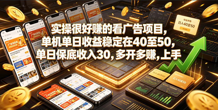 实操很好賺的看广告项目,单机单日收益稳定在40至50,单日保底收入30,多开多賺,上手就能变现【揭秘】-777网创网