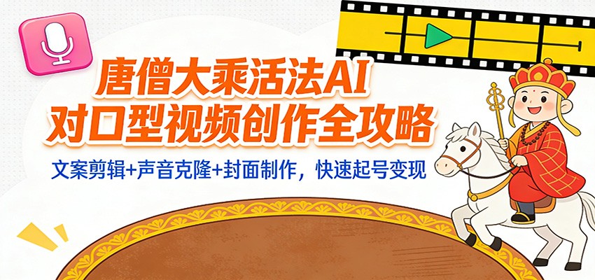 “大乘活法”AI对口型视频创作全攻略:文案剪辑+声音克隆+封面制作,快速起号变现 “大乘活法”AI对口型视频创作全攻略:文案剪辑+声音克隆+封面制作,快速起号变现