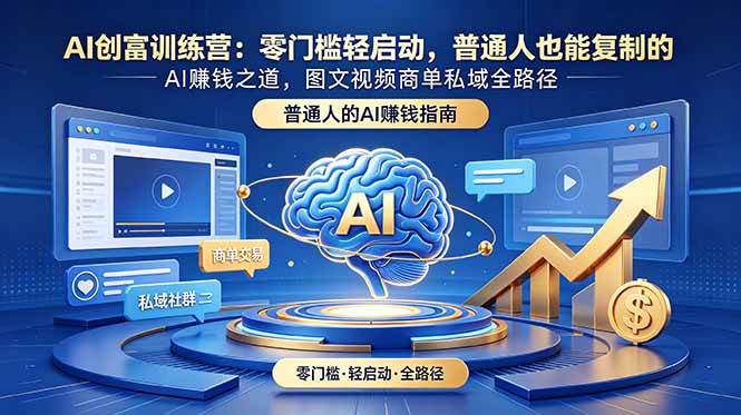 （18911期）AI创富训练营：零门槛轻启动，普通人也能复制的AI赚钱之道，图文视频商单私域全路径-777网创网