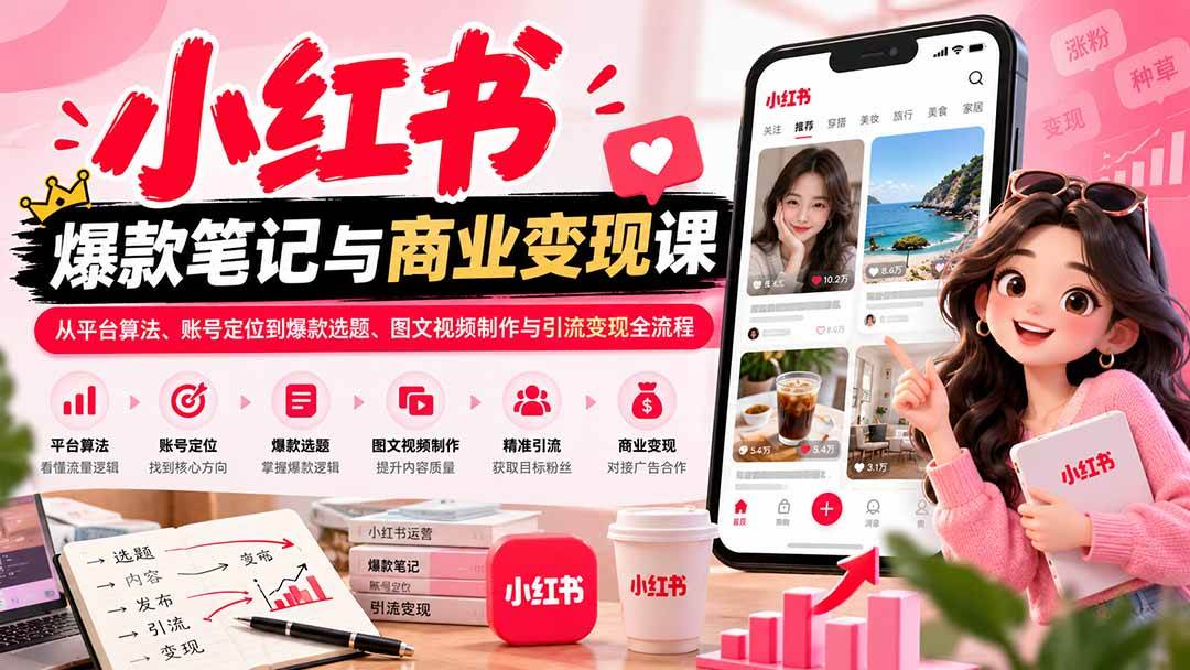 (20709期)2026小红书爆款笔记与商业变现课:从平台算法、账号定位到爆款选题、图文视频制作与引流变现全流程-777网创网