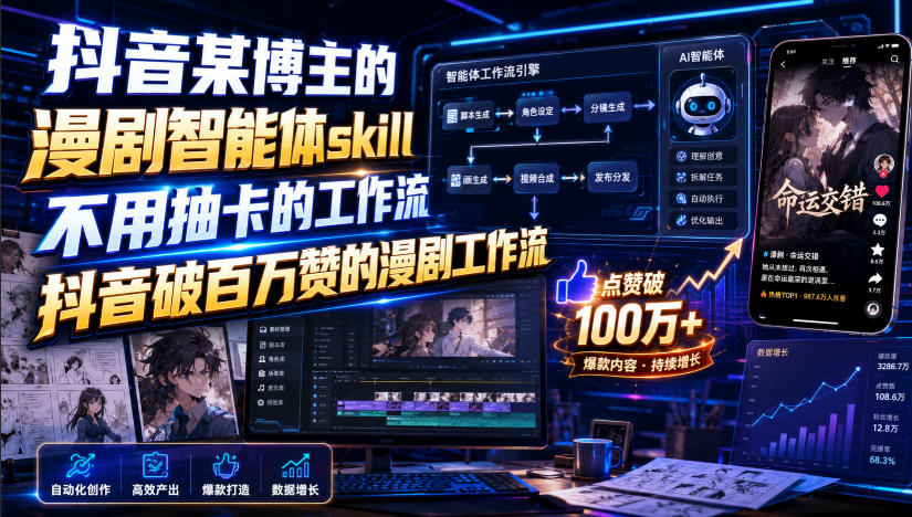 抖音某博主的漫剧智能体skill，不用抽卡的工作流，抖音破百万赞的漫剧工作流（更新）-777网创网