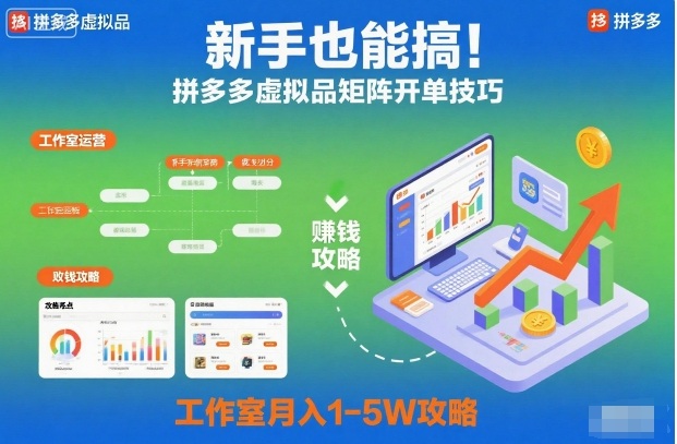 新手也能搞!拼多多虚拟品矩阵开单技巧,工作室月入1-5W攻略【揭秘】-777网创网