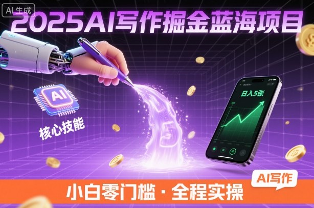 2025AI写作掘金蓝海项目,掌握AI核心技能,稳定日入5张,小白都能做