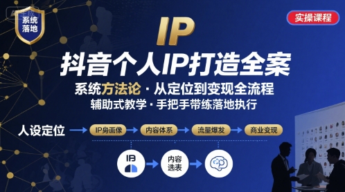 抖音个人IP系统落地实操大课,实操课程,辅助落地